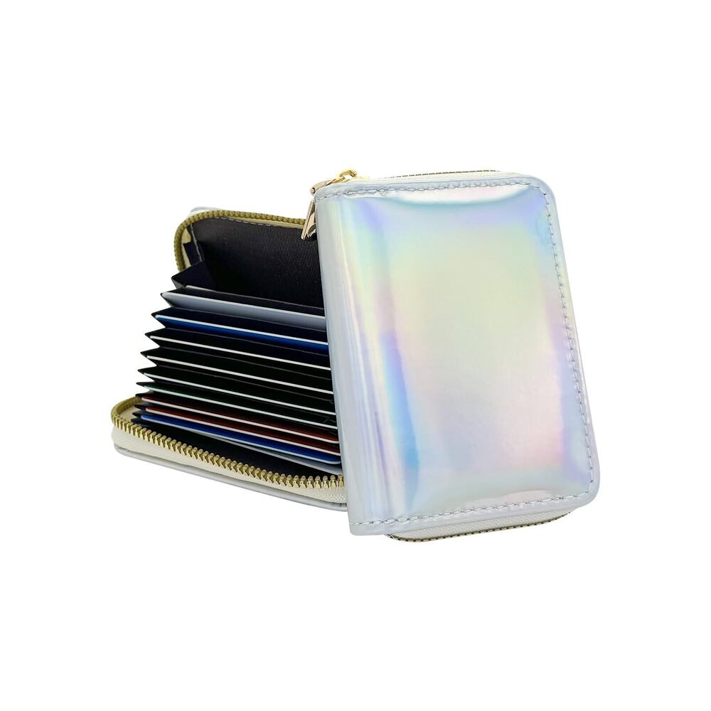 6107 Holographic Credit Card Holder , 11 Card Slots with Zipper Card Case